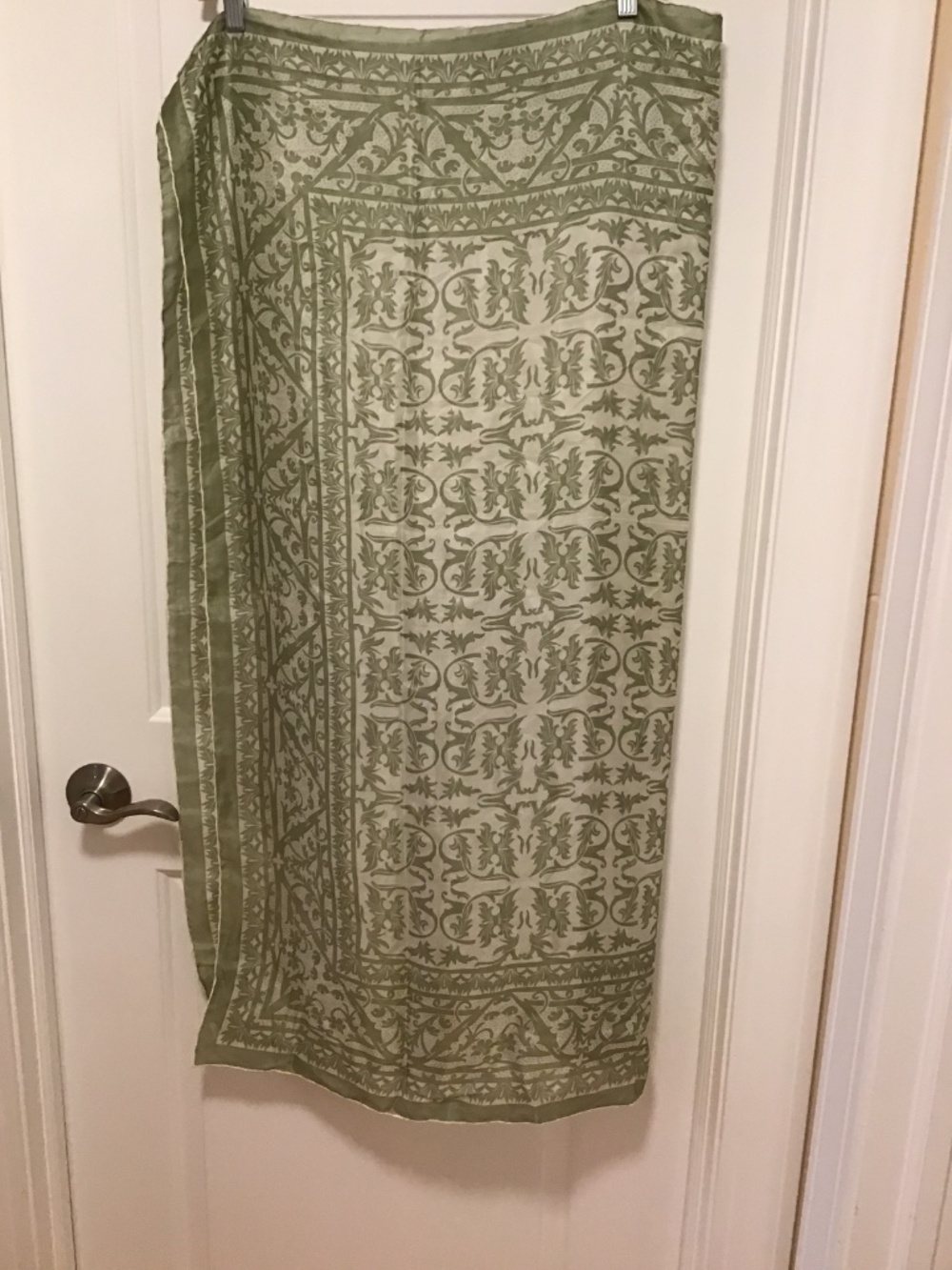 Turkish Silk Scarf - Sage Green and White - 42"x42"
